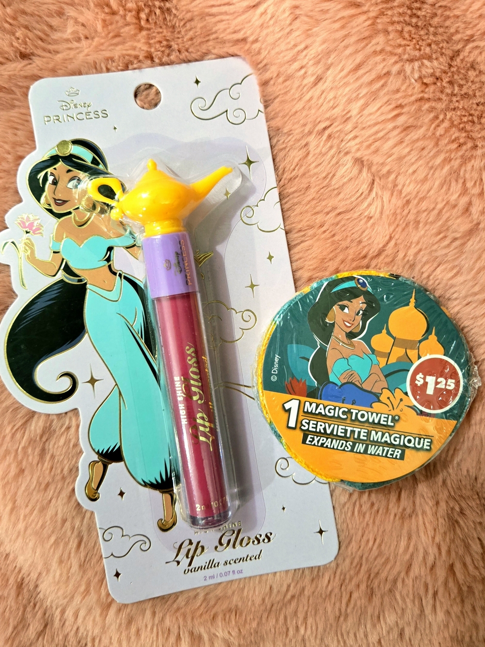 NEW Disney Princess Jasmine High Shine Vanilla Scented Lip Gloss & Washcloth